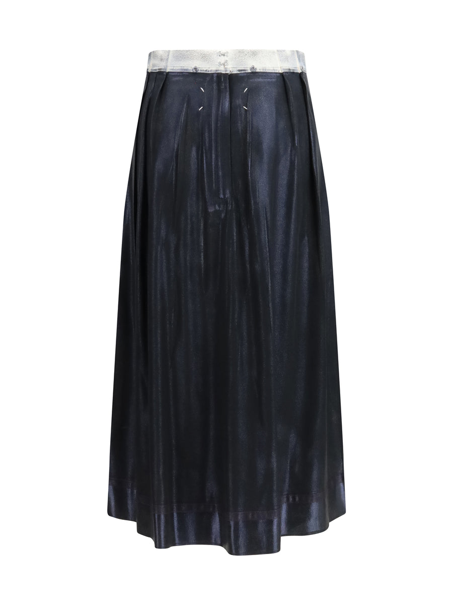 Midi Skirt Foil-Treated Black Acetate