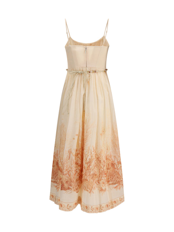 Corset Midi Dress Wanderlust Coral Toile Cotton