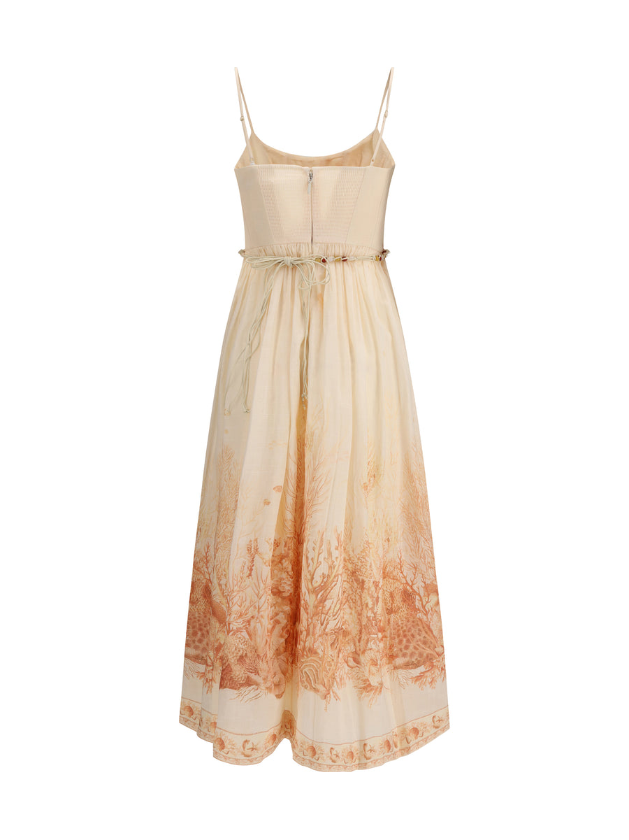 Corset Midi Dress Wanderlust Coral Toile Cotton