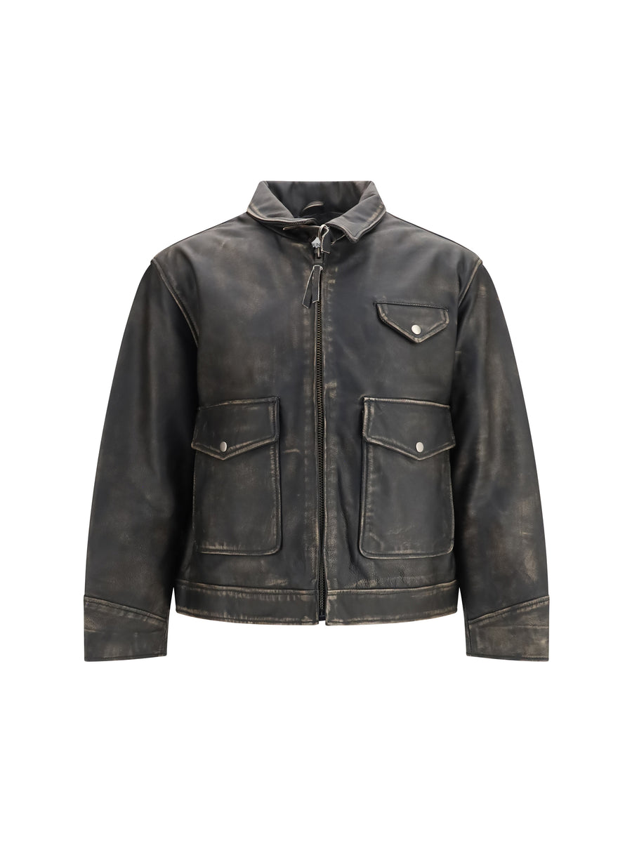 Aged Leather Jacket Black