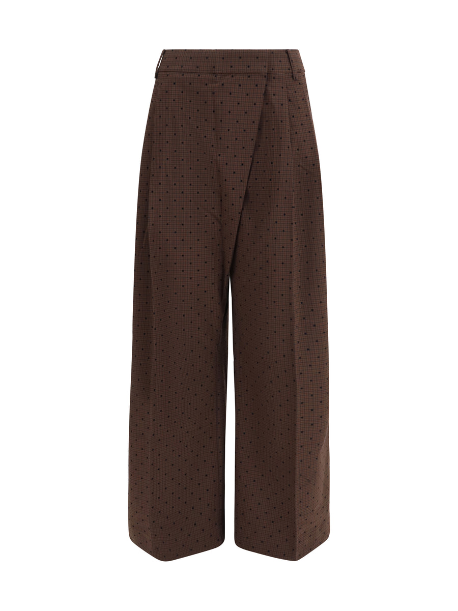 Flocked Plaid Crossover Pants Chicory Coffee Elastane Trousers