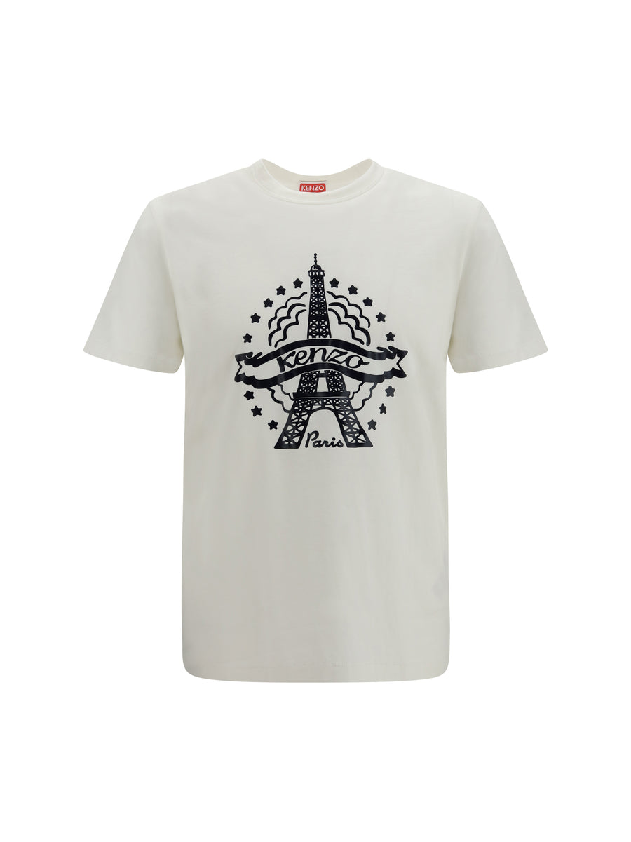 Kenzo Eiffel Tower Design Cotton T-Shirt Off White T-shirts