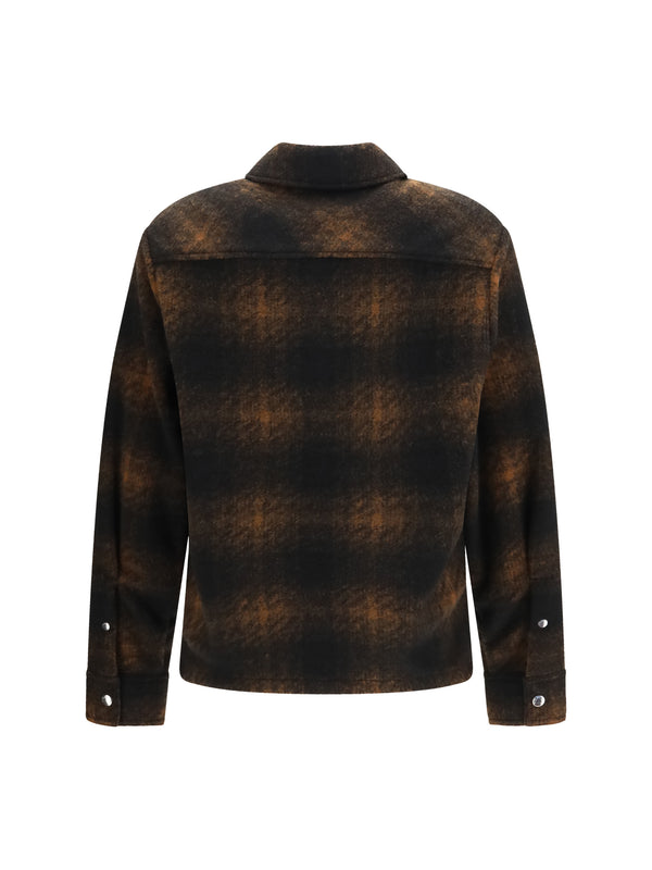 Flannel Embroidered Zip-Up Shirt Brown Polyester