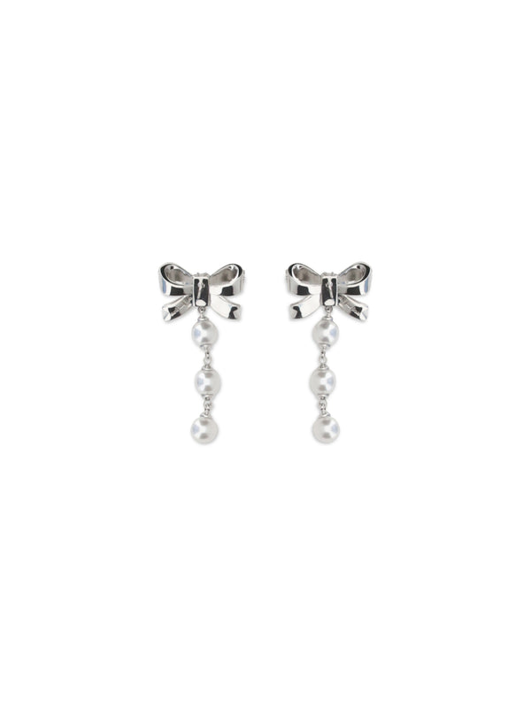 Drop Earrings Crystal Bow Silver Brass