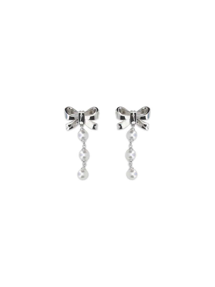 Drop Earrings Crystal Bow Silver Brass
