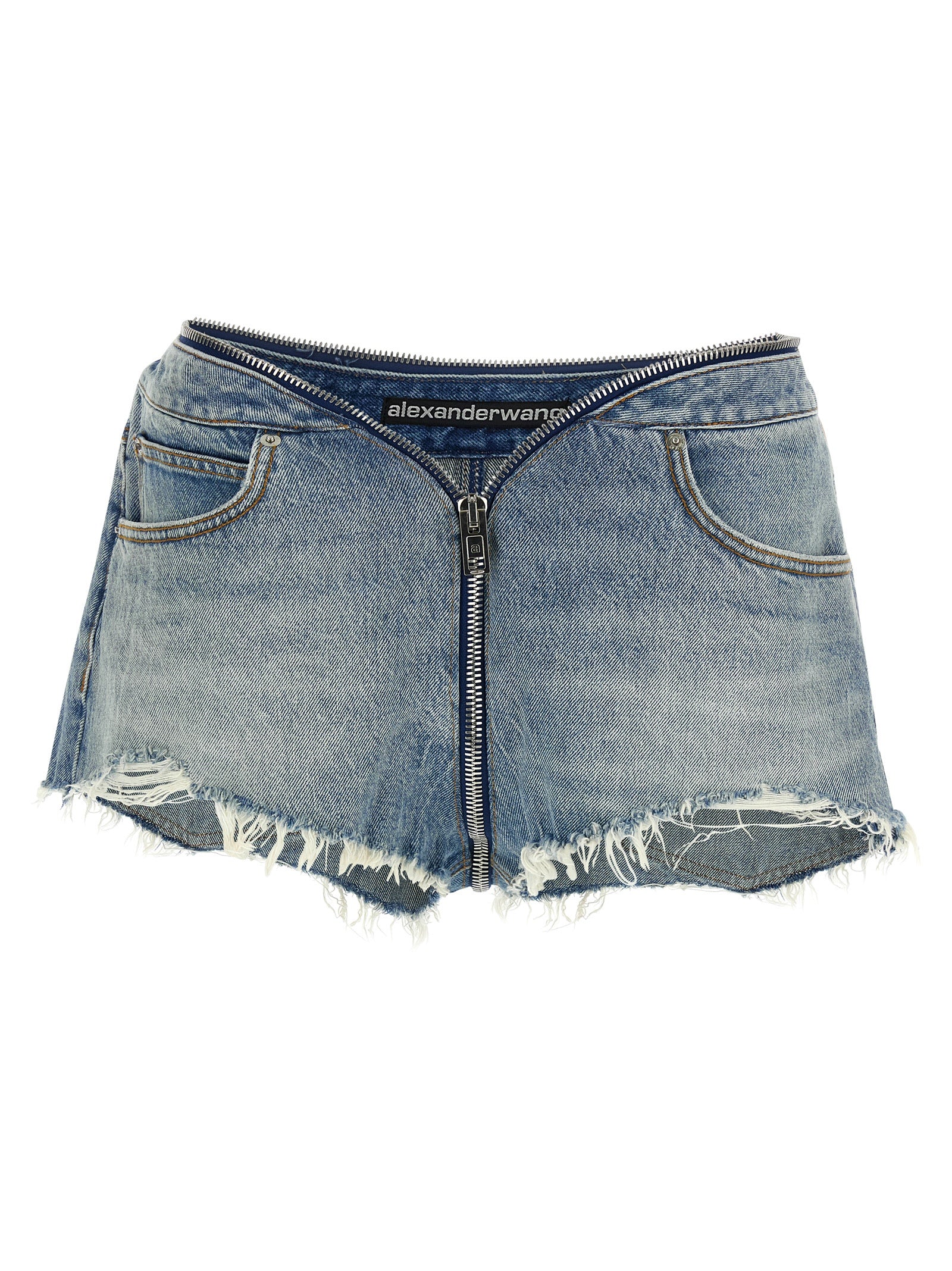 Zip V-Waist shorts Light Blue Cotton Bermuda