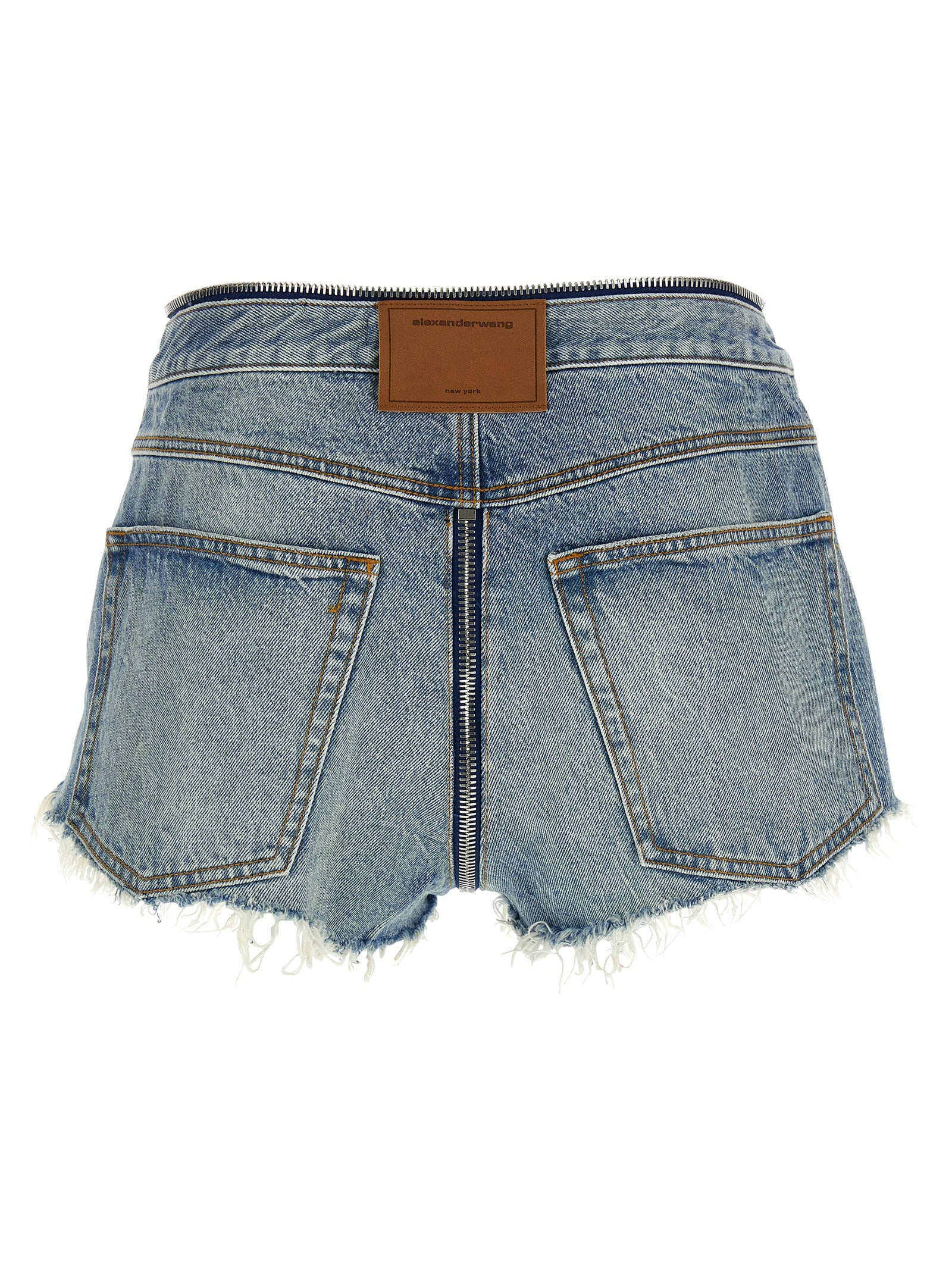 Zip V-Waist shorts Light Blue Cotton Bermuda