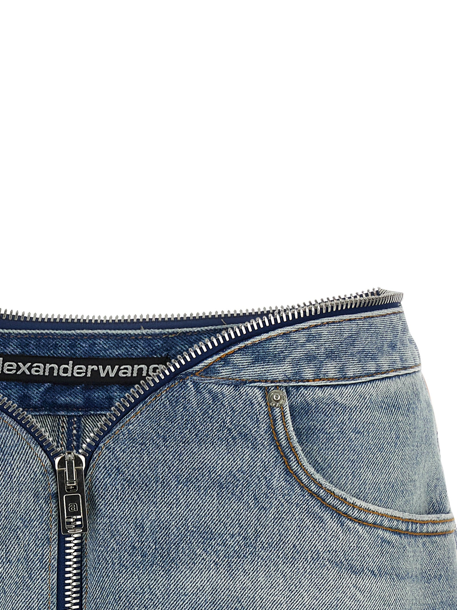 Zip V-Waist shorts Light Blue Cotton Bermuda