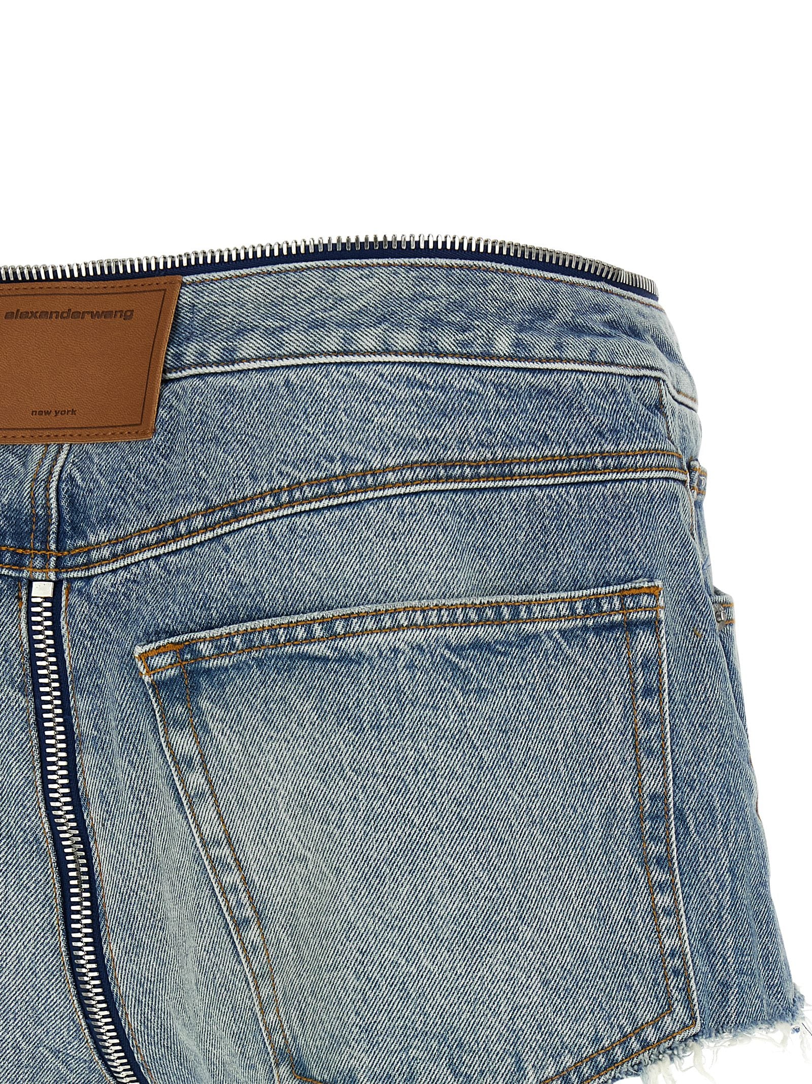 Zip V-Waist shorts Light Blue Cotton Bermuda