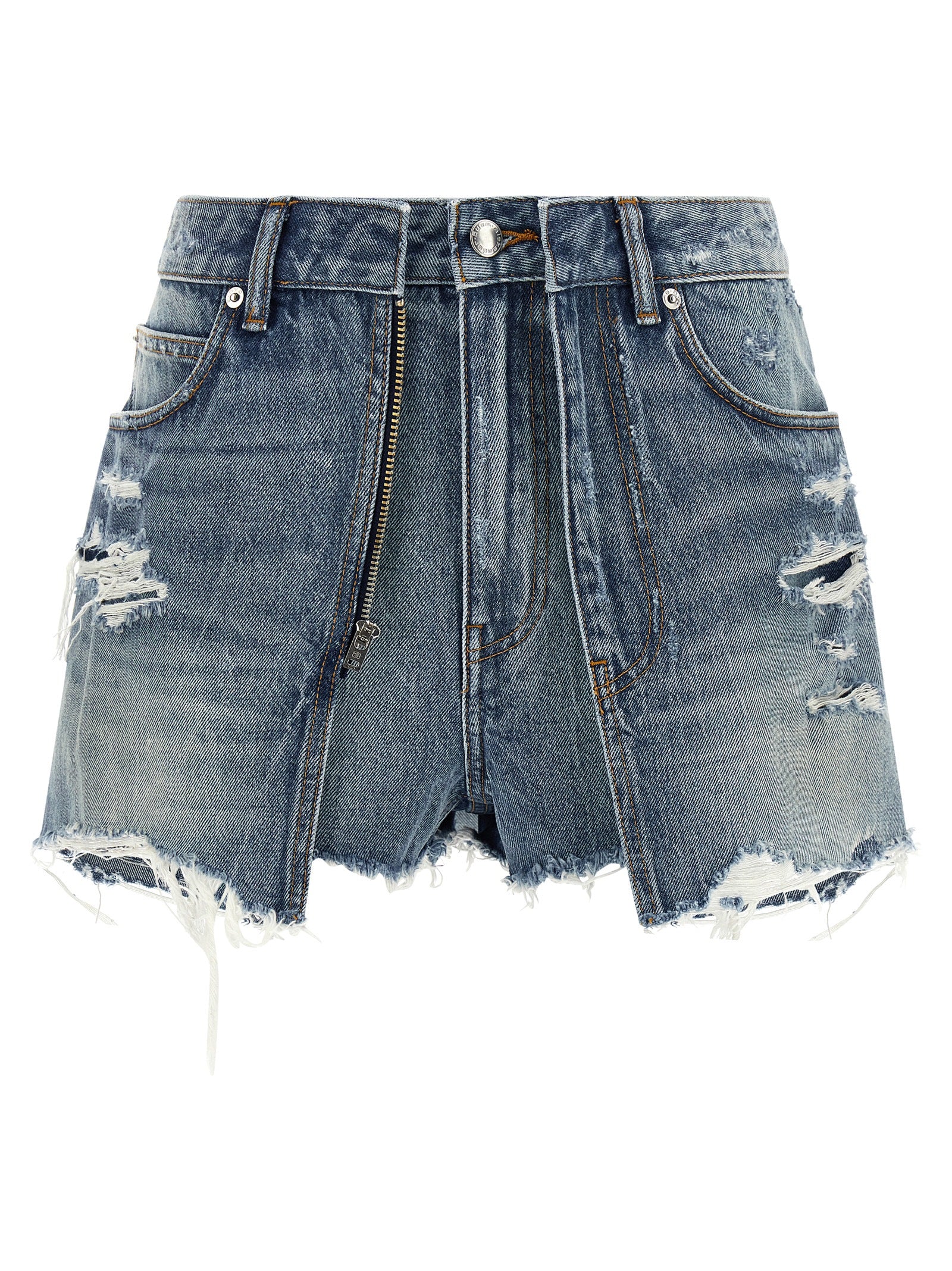Double Layer Denim Skort Light Blue Cotton Bermuda, Short