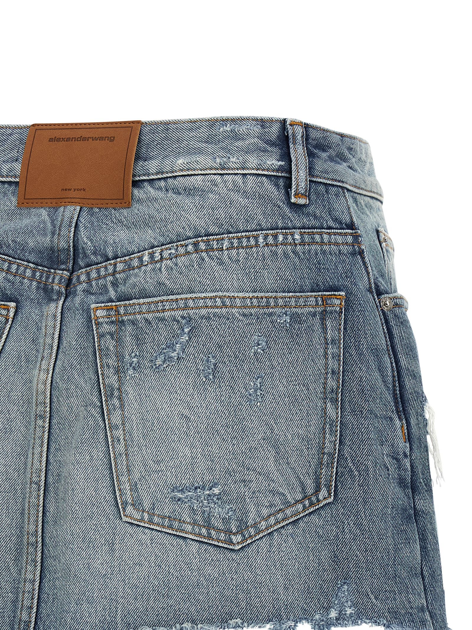 Double Layer Denim Skort Light Blue Cotton Bermuda, Short