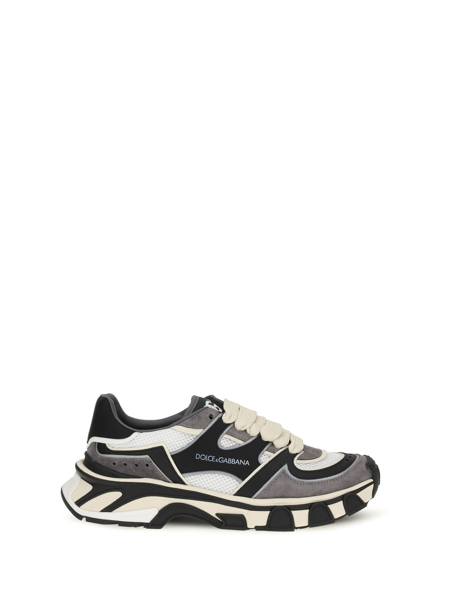 Sneakers With Mesh Details Bianco/nero