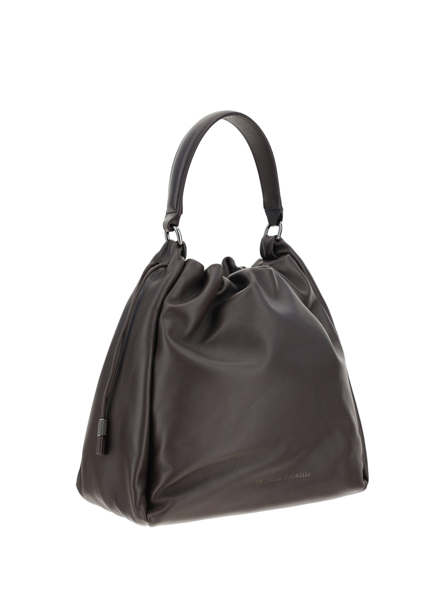 Leather Shoulder Bag With Drawstring Closure Testa Moro Calf Bos Taurus