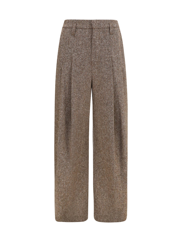 Virgin Wool Palazzo Pants With Monili Detail Moro