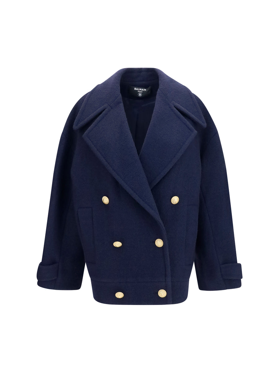 Coat Double-Breasted Wool Navy Merino