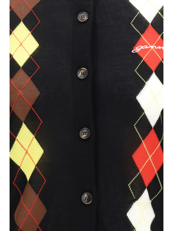 Cardigan Diamond Pattern Black Cotton