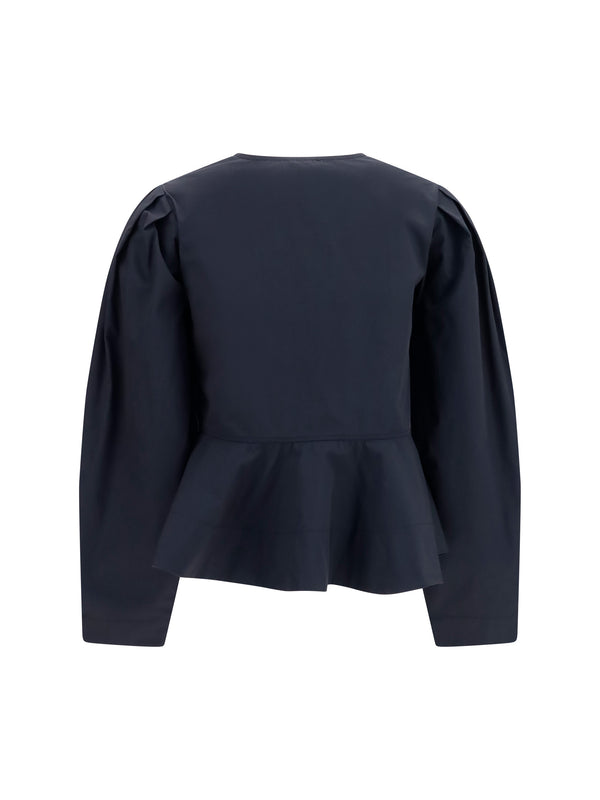 Cotton Poplin Blouse With Bows Black Jacket