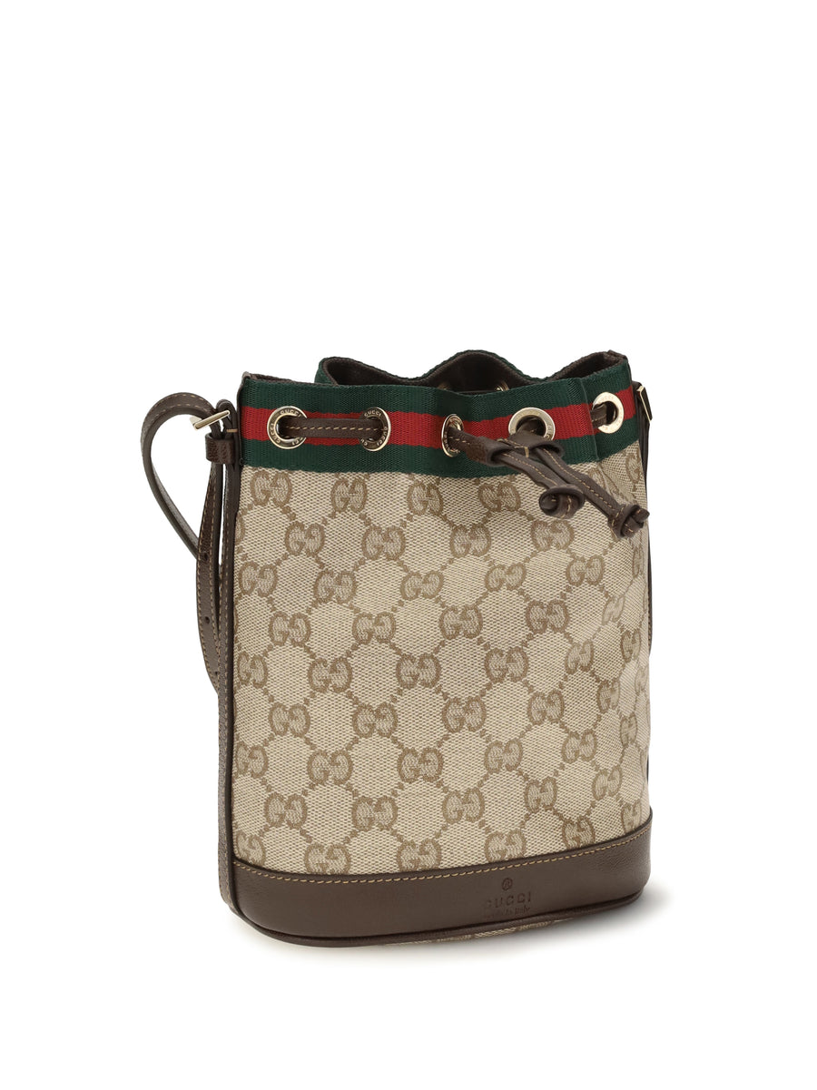 Bucket Bag Web Stripe Gg Fabric Sand Brown/dark Brown/green