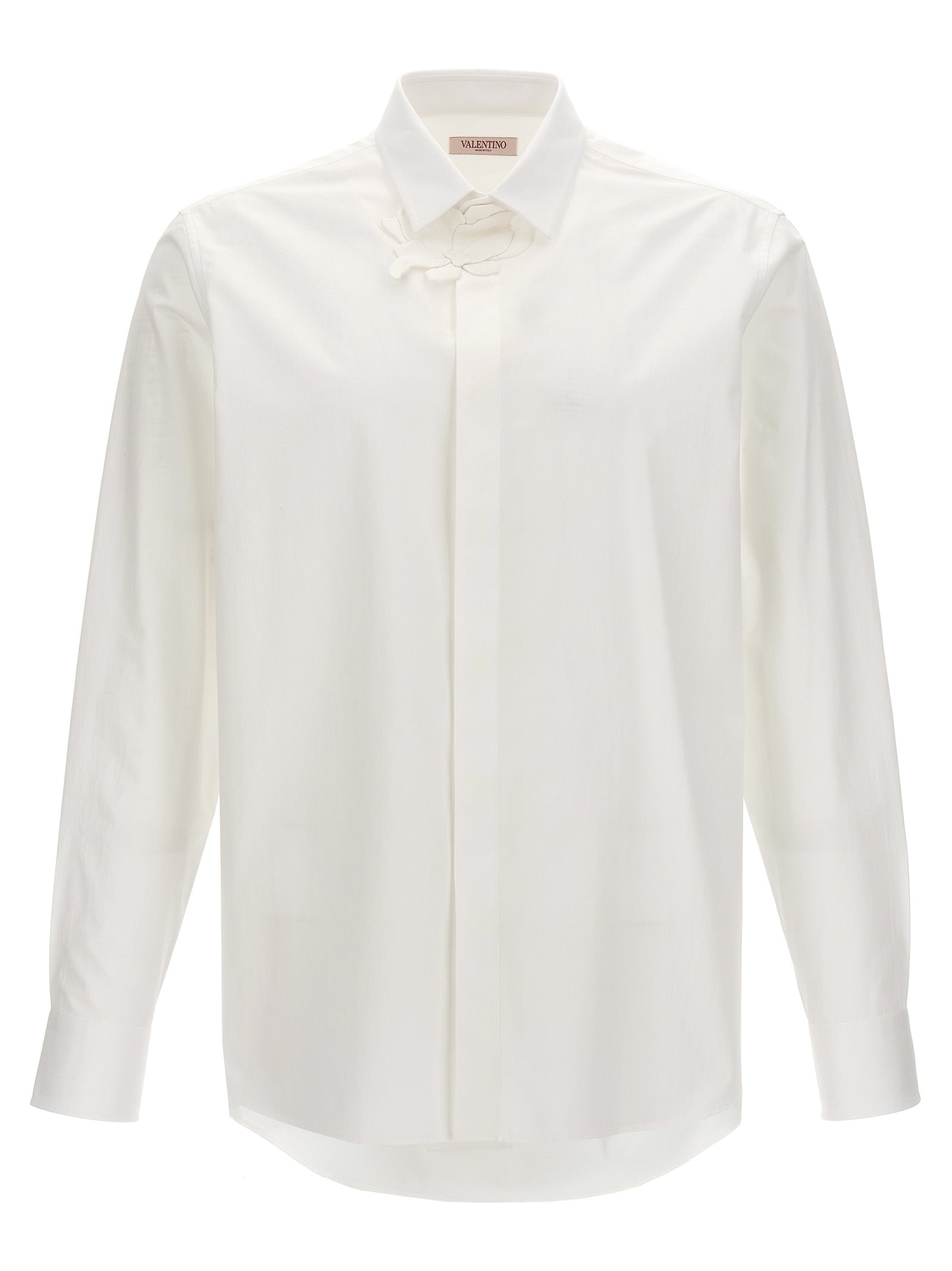 Valentino Shirt With Flower Patch White Cotton Shirt, Blouse