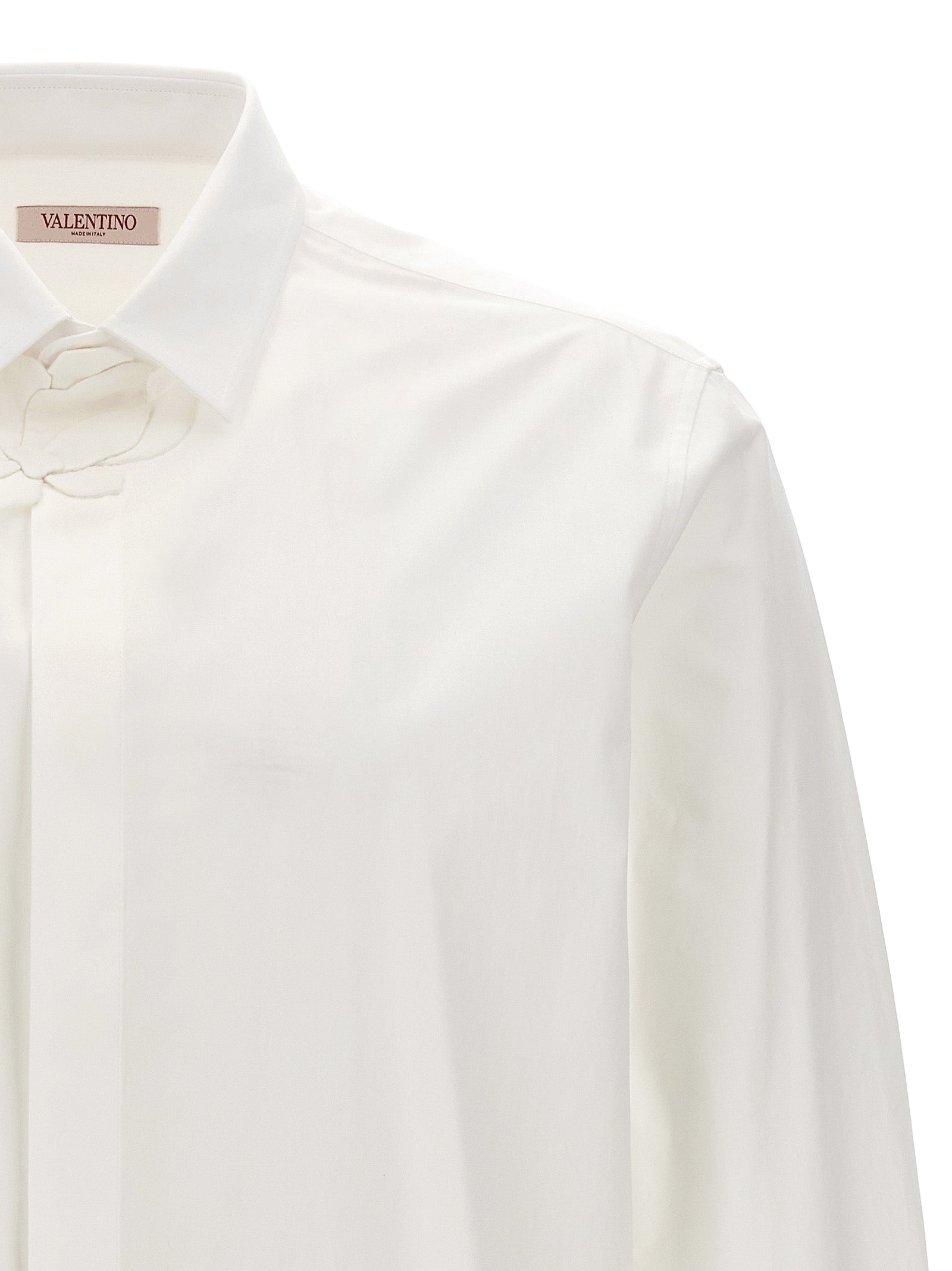 Valentino Shirt With Flower Patch White Cotton Shirt, Blouse