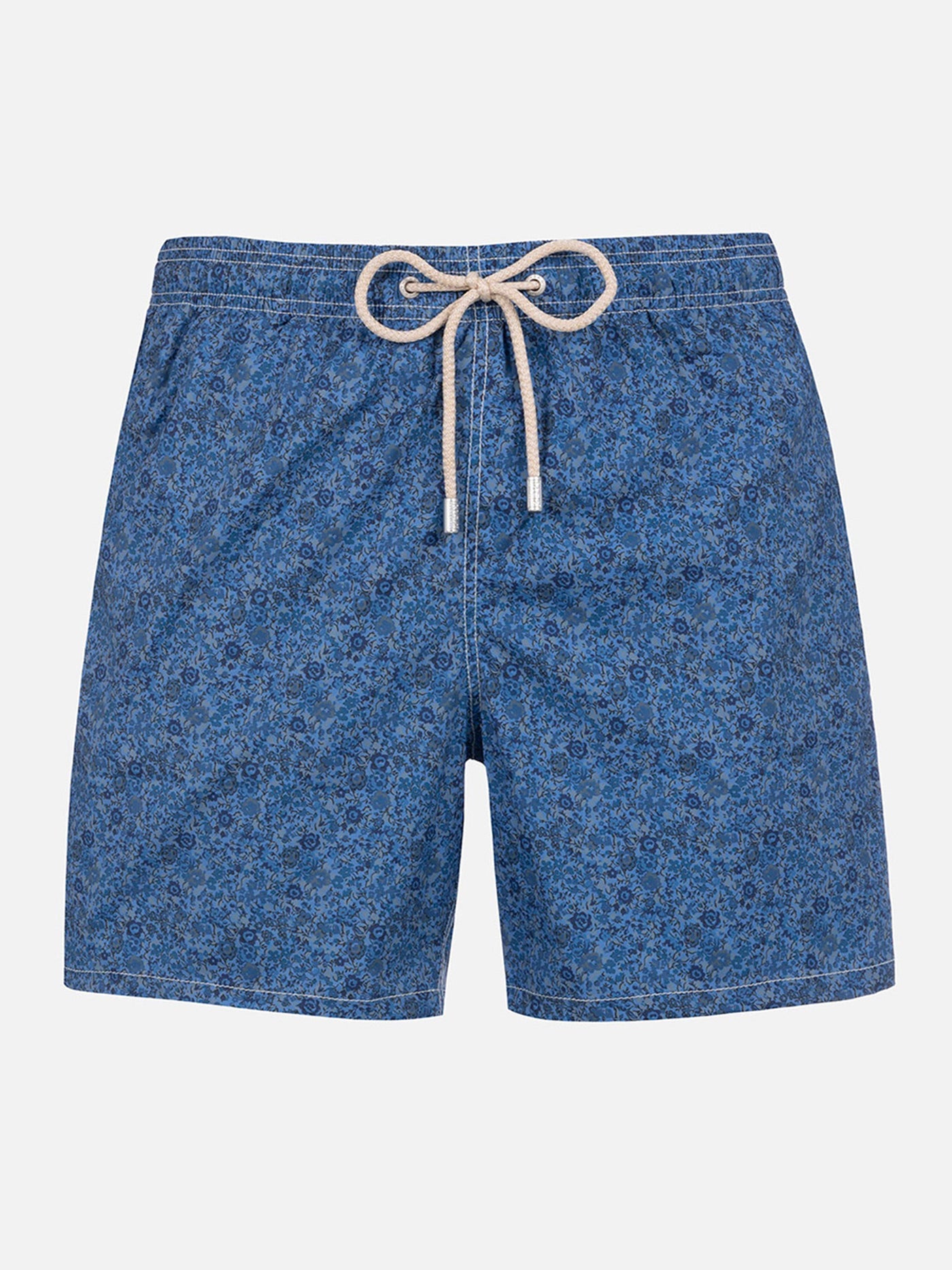Man Mid-Length Gustavia Swim-Shorts With Emma & Georgina Print | Made Liberty Fabric Blue Swimshort