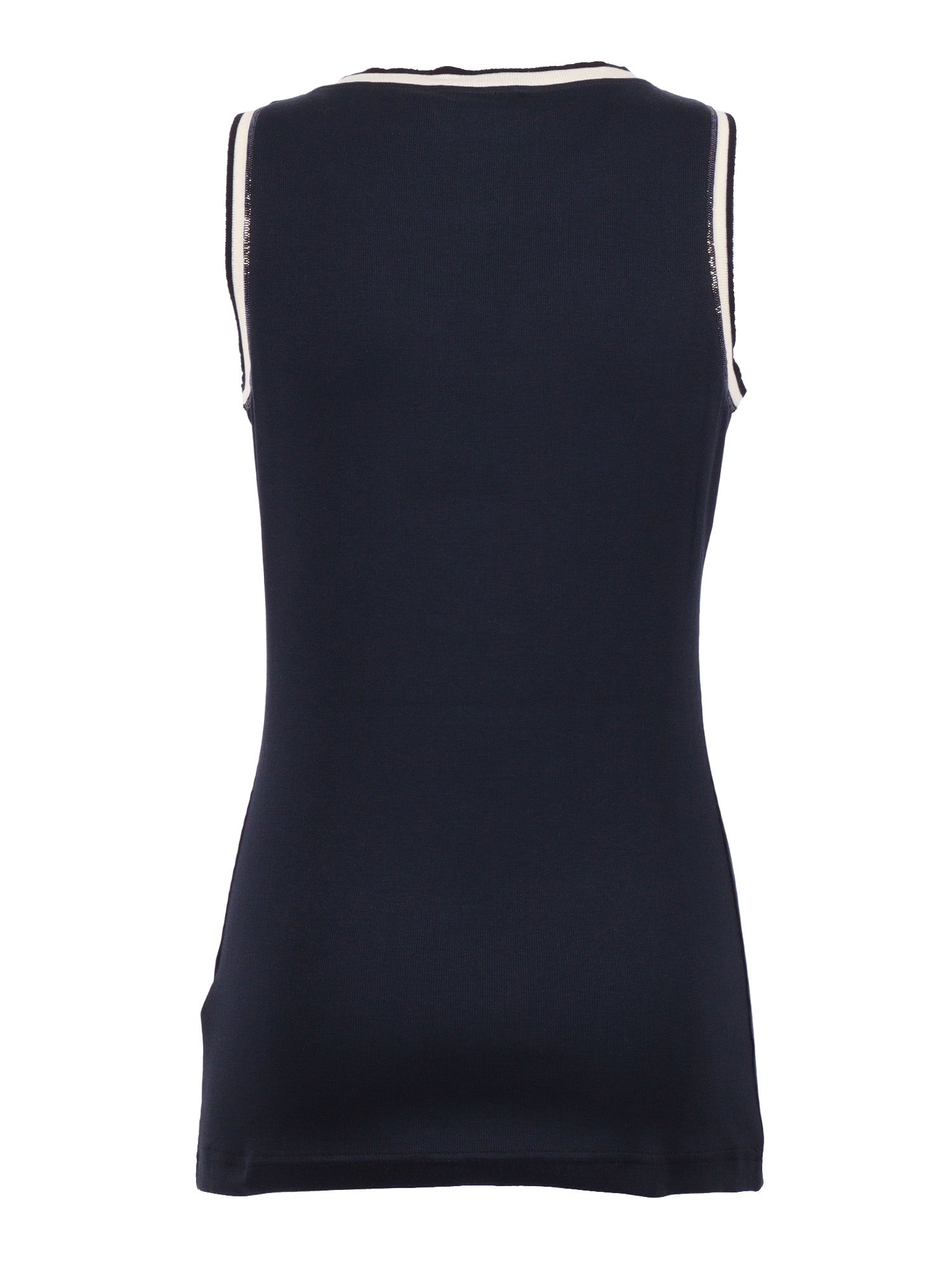 Ribbed Tank Top With Contrast Knit Trim Blue Cotton Elastane T-shirt