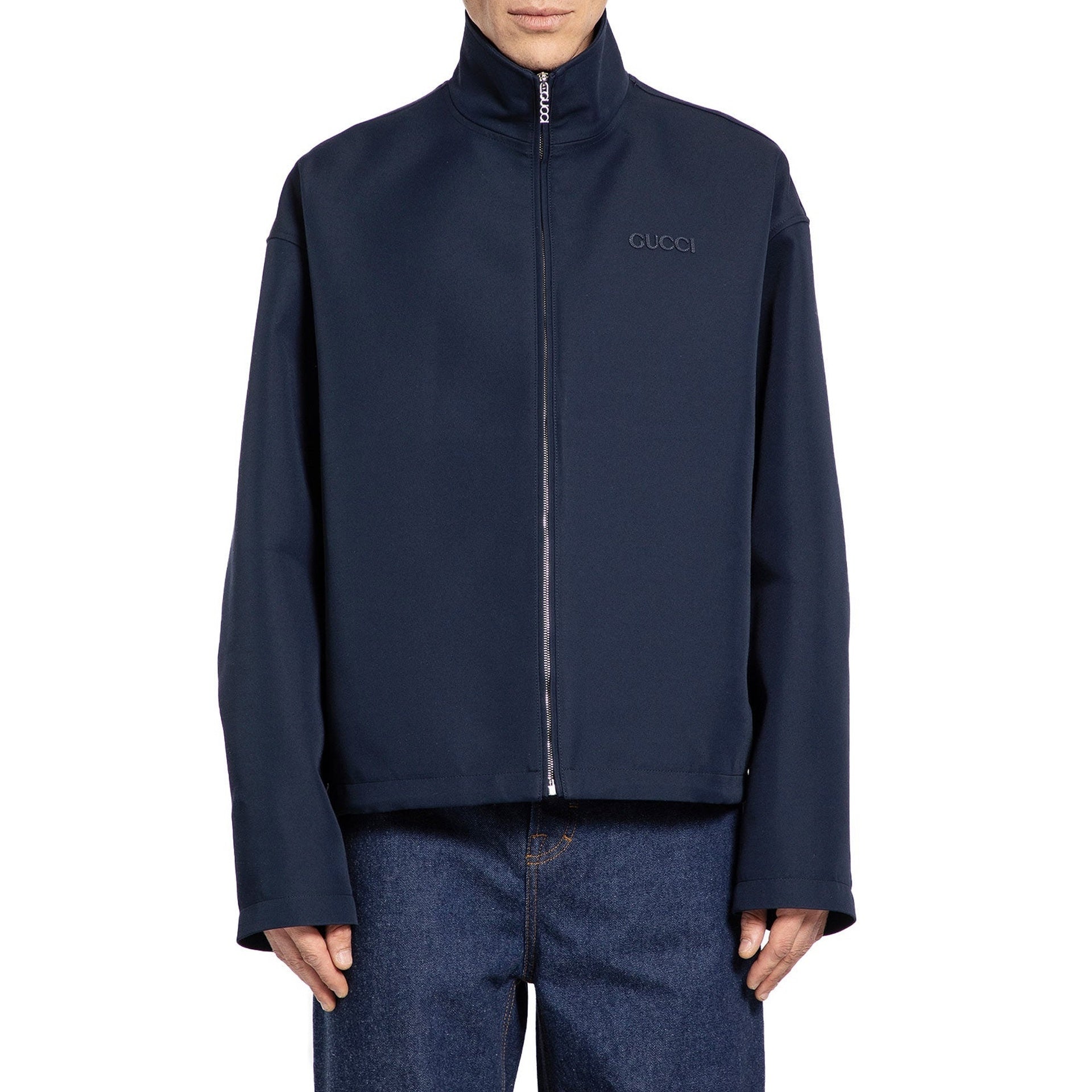 Wool Blend Jacket Blue Acrylic Elastane