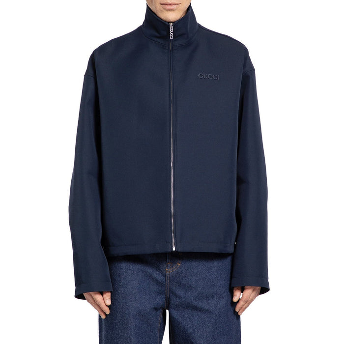 Wool Blend Jacket Blue Acrylic Elastane