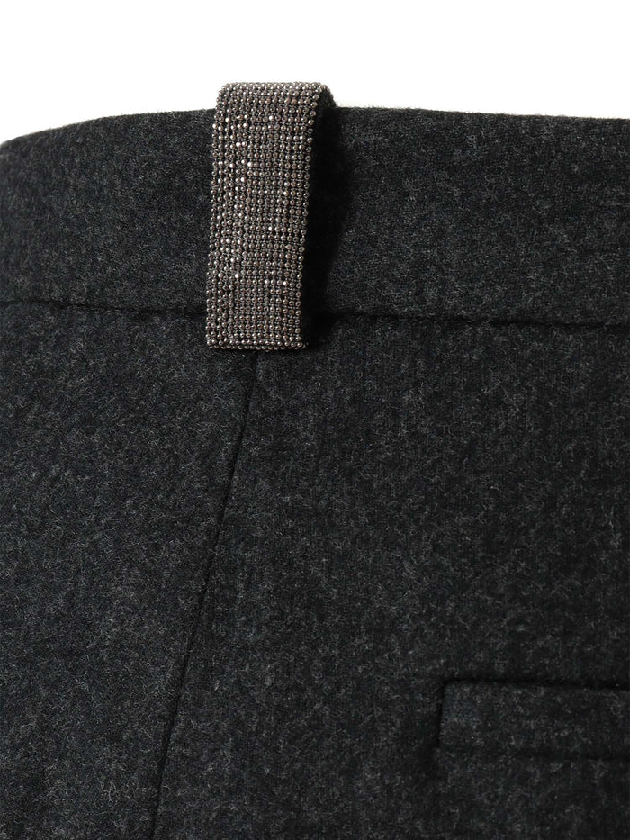 Flannel Regular Fit Trousers With Filo Diamante Detail Grey Virgin Wool Cashmere Elastane