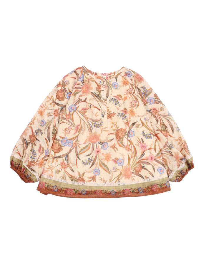 Indra Kids Trim Contrast Top Beige Cotton