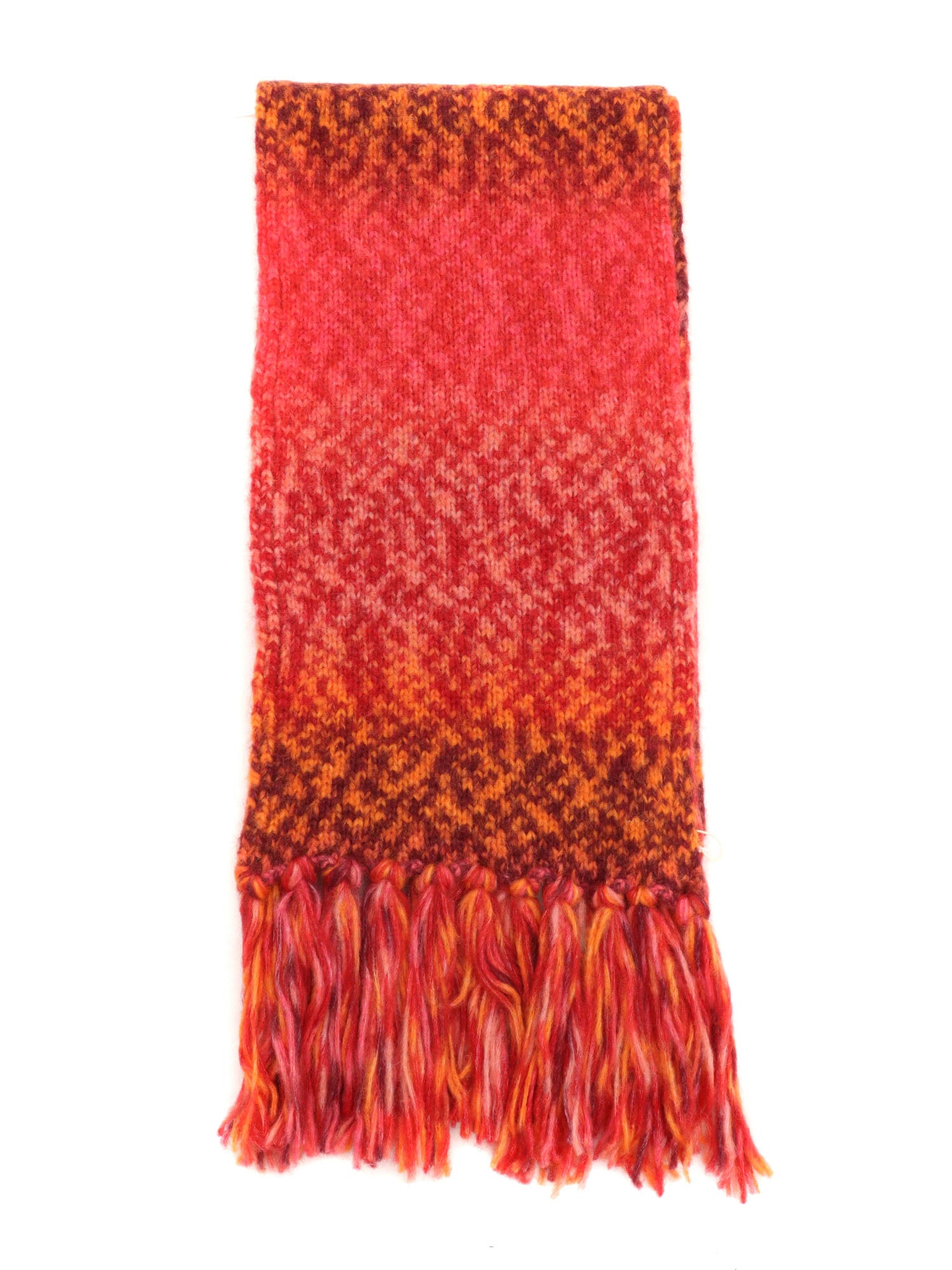 Printed Effect Fringed Scarf Red Wool Acrylic Polyamide Alpaca
