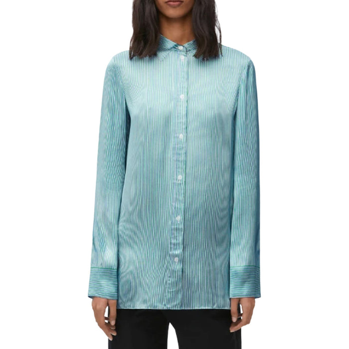 Loewe Silk Blend Striped Shirt Blue Viscose