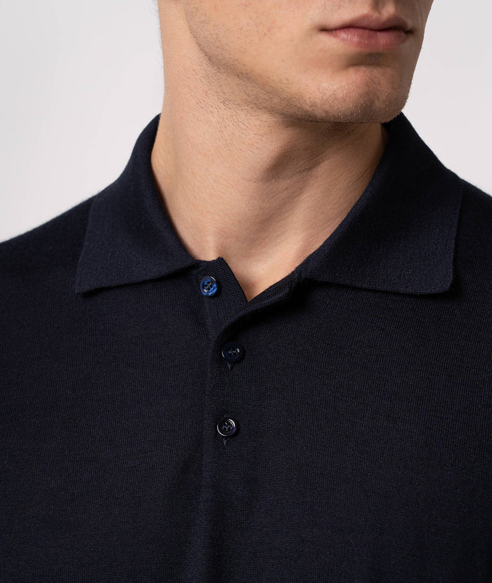 Cashmere And Silk Polo Shirt Vienna Blue Pullover M/lunga