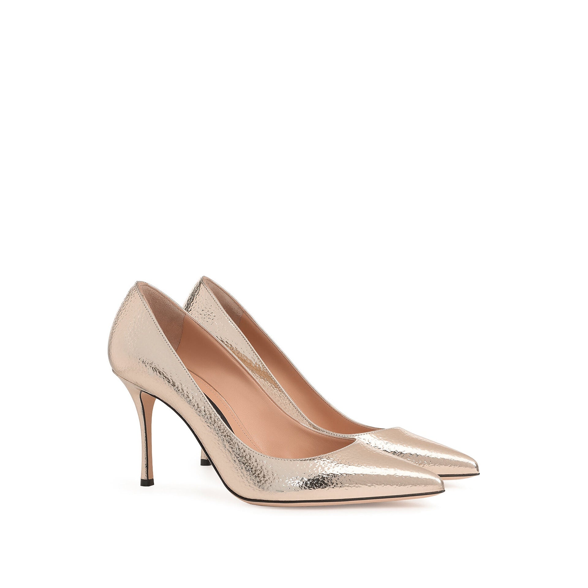 Sergio Rossi Godiva 090 Crack Mirror Leather Pumps Rose Gold Calf