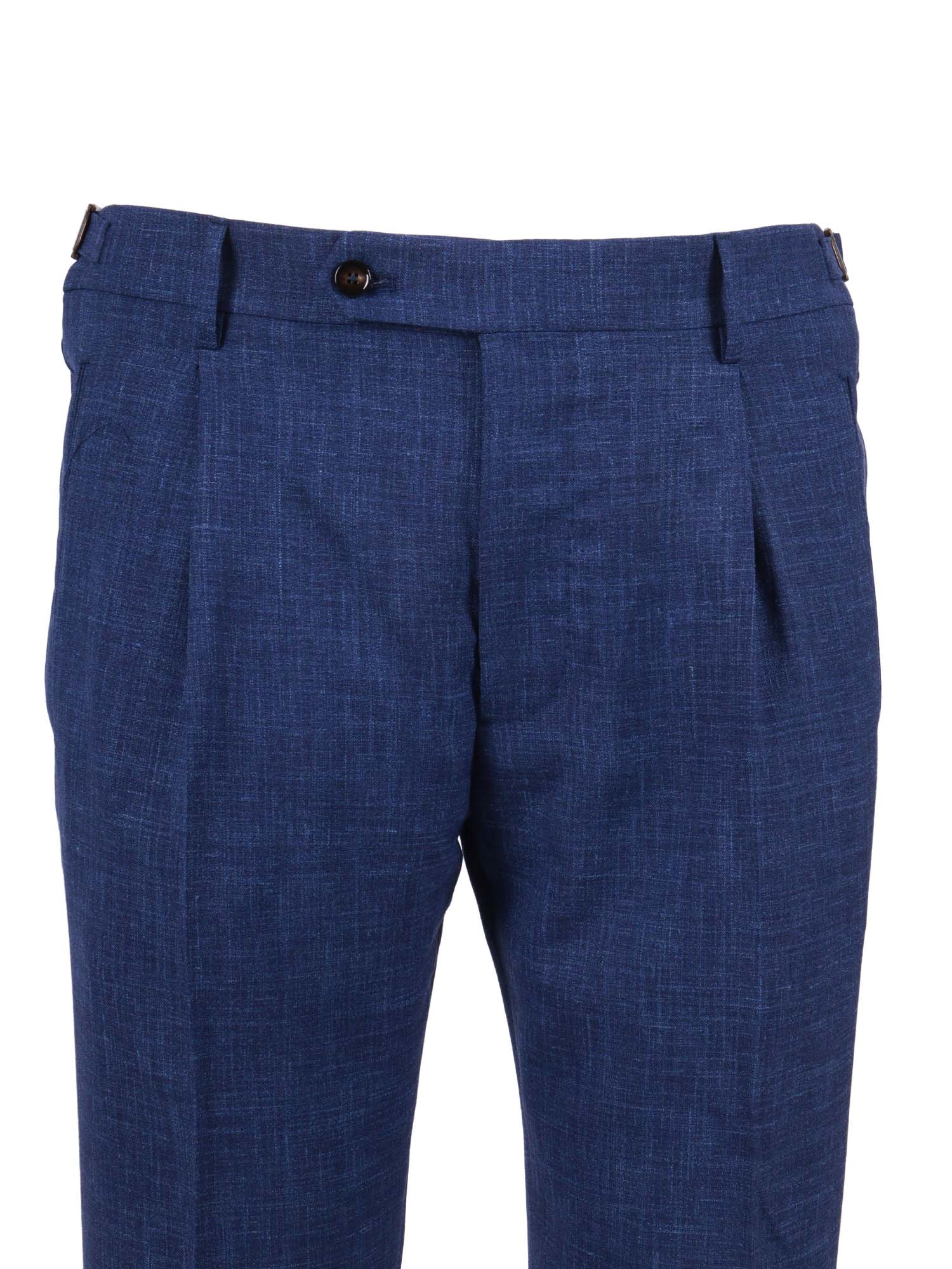 Retrolong Pants Blue Virgin Wool Silk Linen