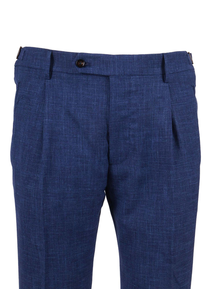 Retrolong Pants Blue Virgin Wool Silk Linen