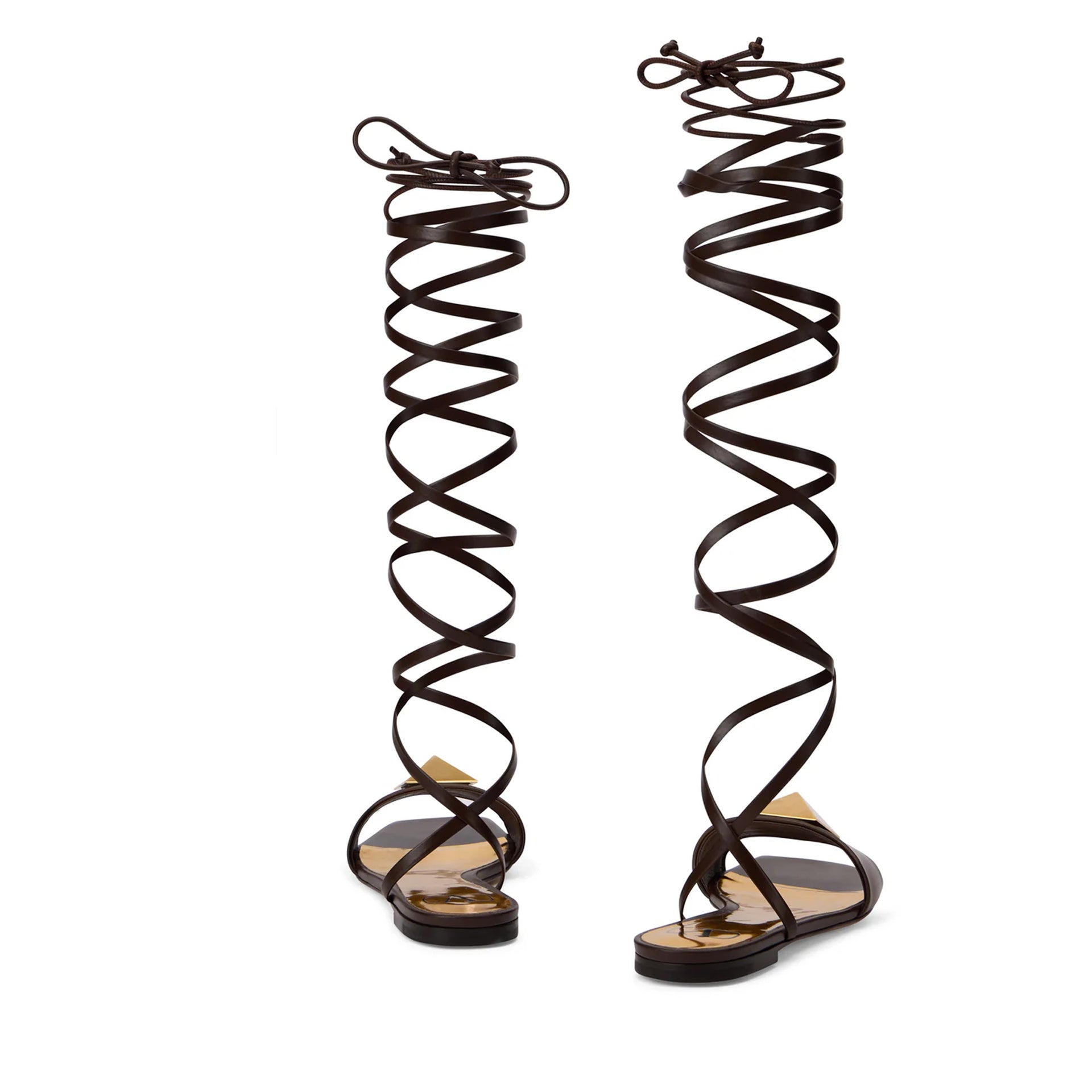 Valentino Garavani Spiral Sandals Brown Leather