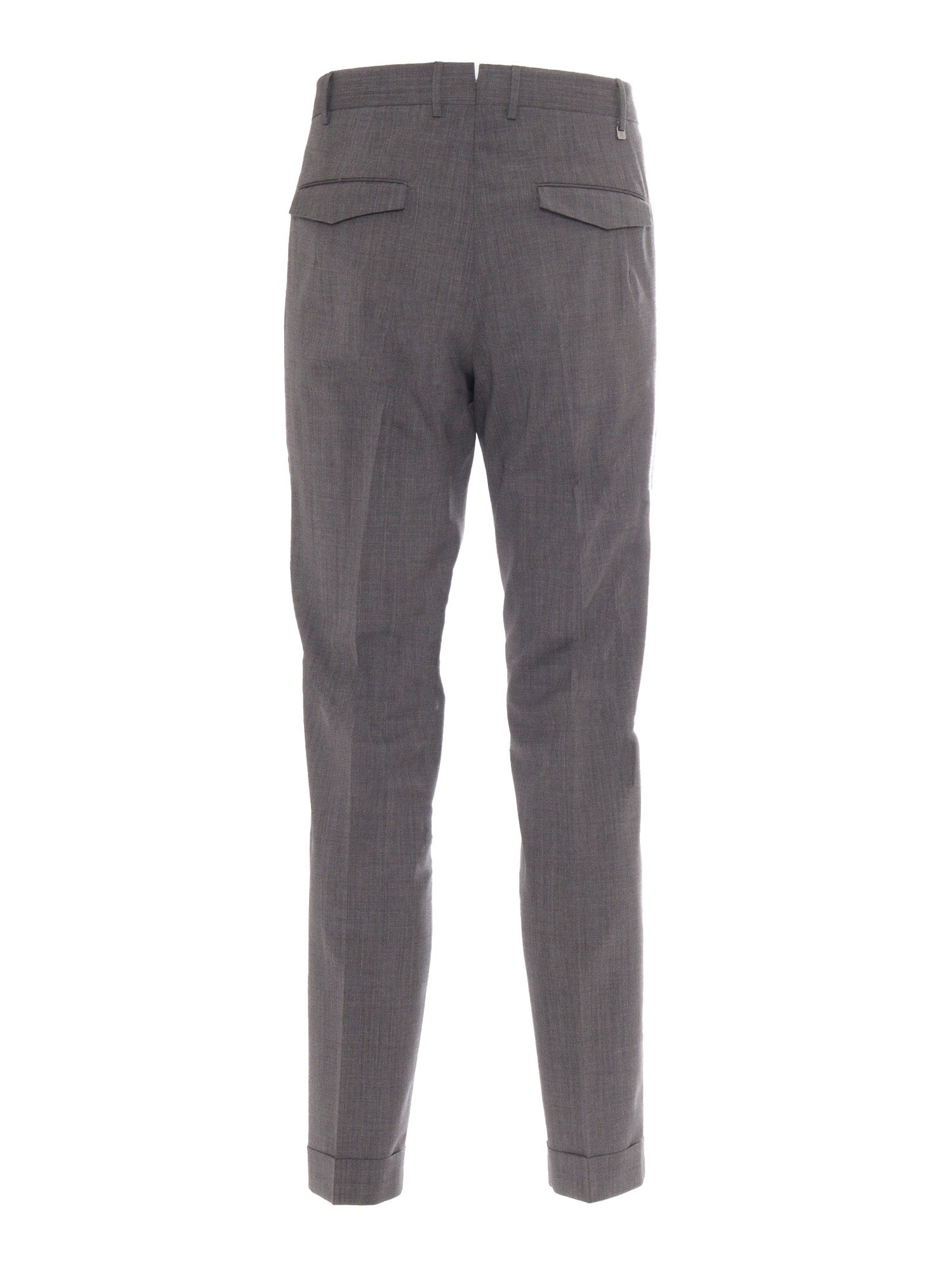 Trousers - MASTER, 1 Pleat, Diagonal Pockets, Flap Back Turn-Up Grey Virgin Wool Elastane Pant