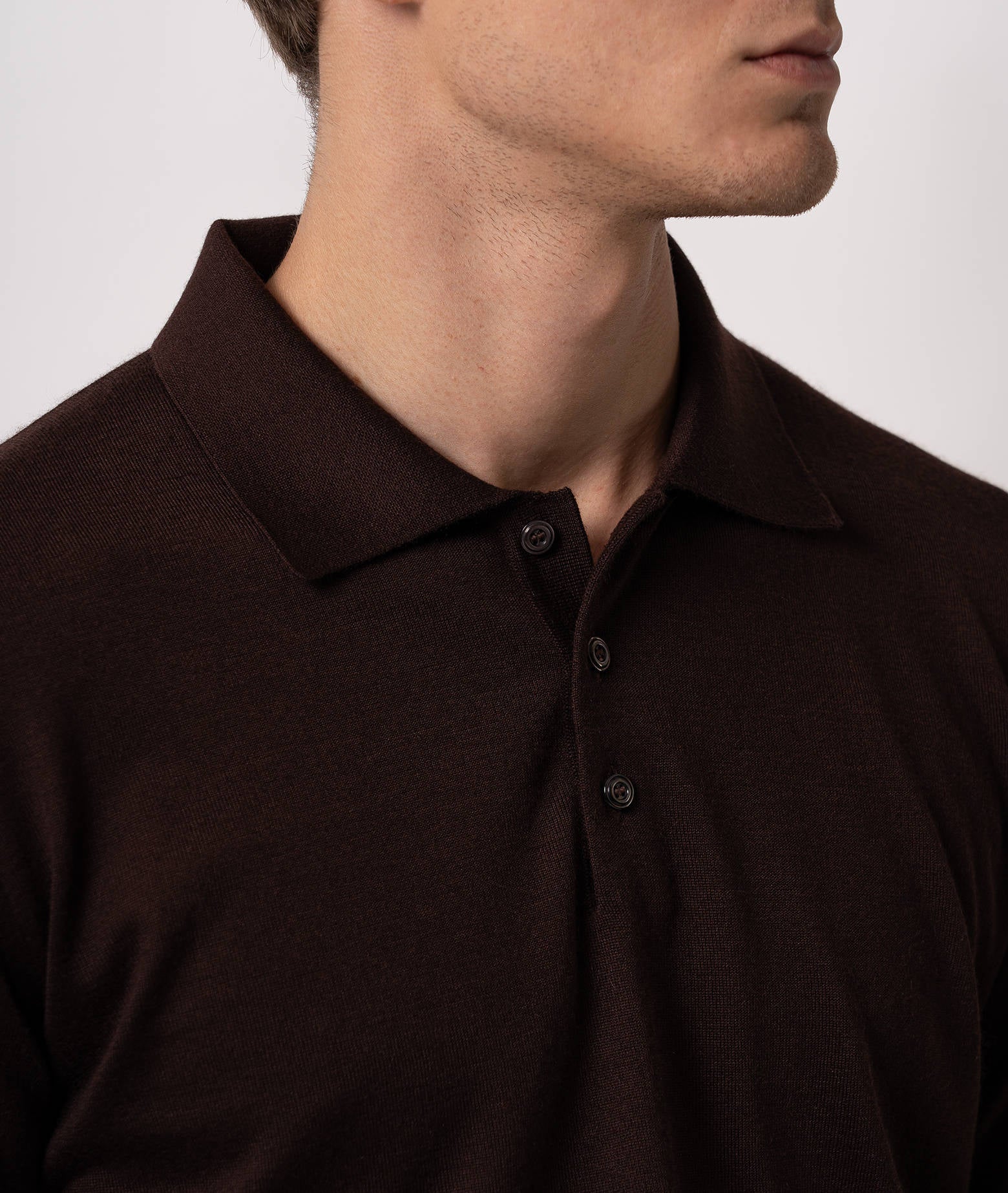 Cashmere And Silk Polo Shirt Vienna Darkbrown Pullover M/lunga