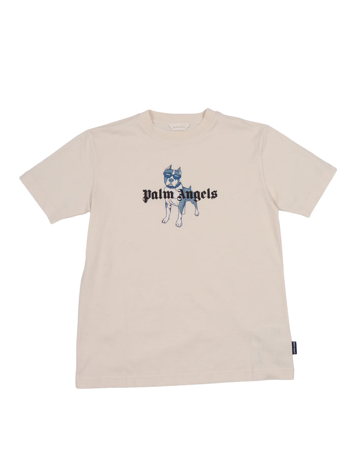 Palm Dog Reg.tshirt Boy Beige Cotton Short Sleeves T-shirt