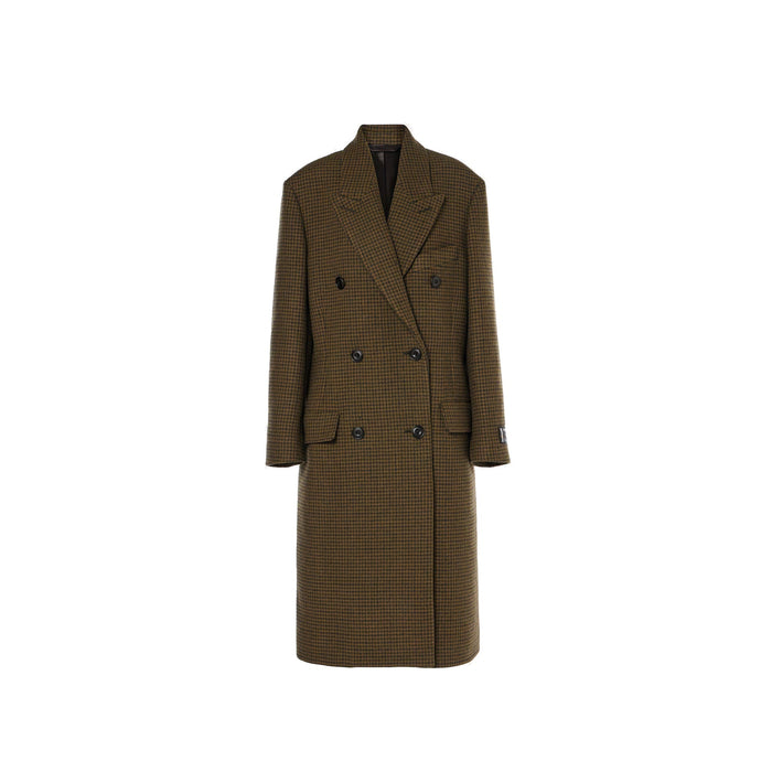 Acne Studios Checked Double-Breasted Wool Blend Coat Brown