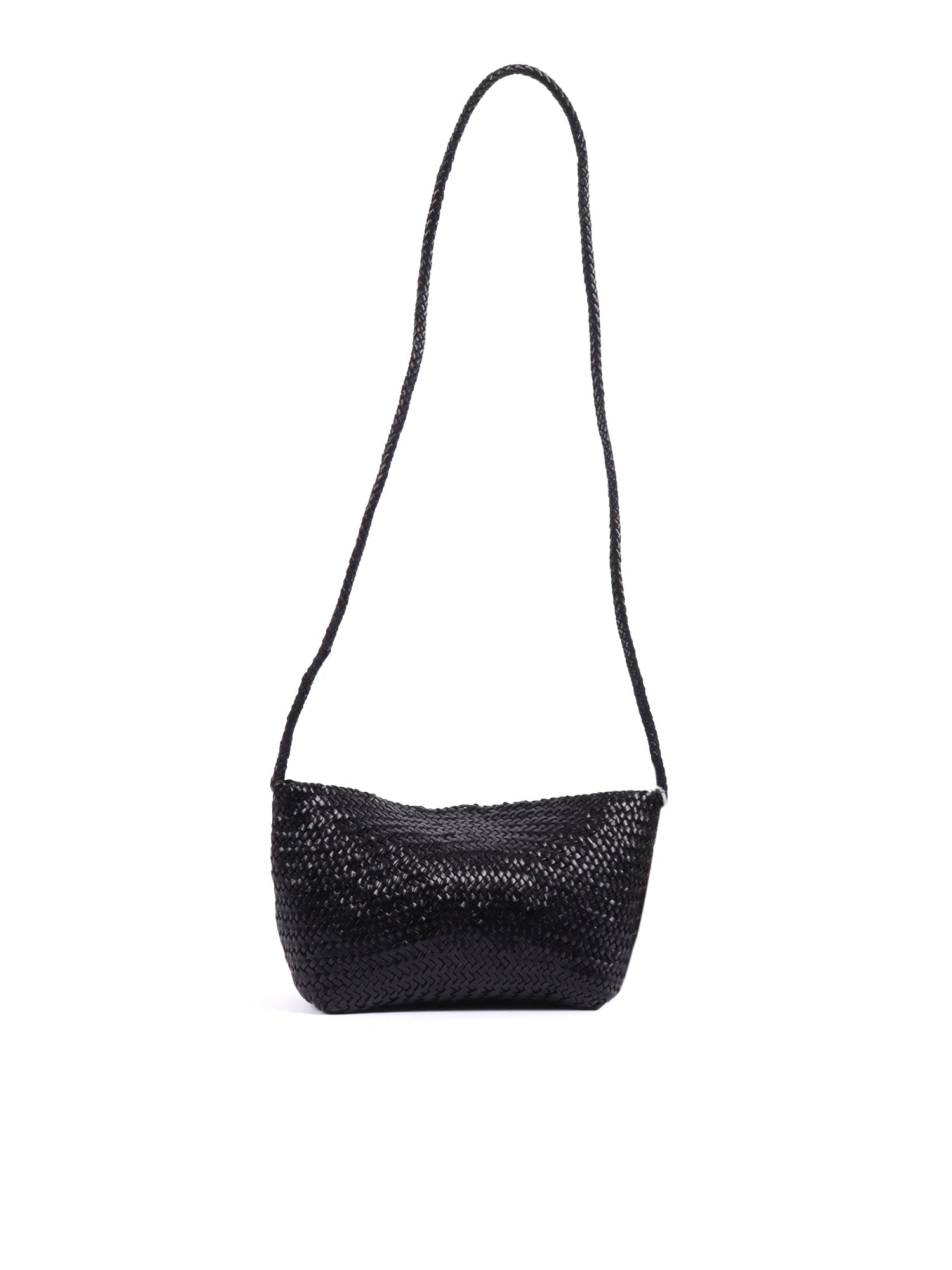 CORSINA DIAGONAL WEAVE Black Calf Leather Shoulder Bag