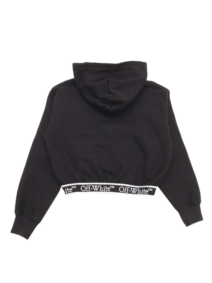 Bookish Logoband Hoodie Crop Black - Whi Sweatshirt