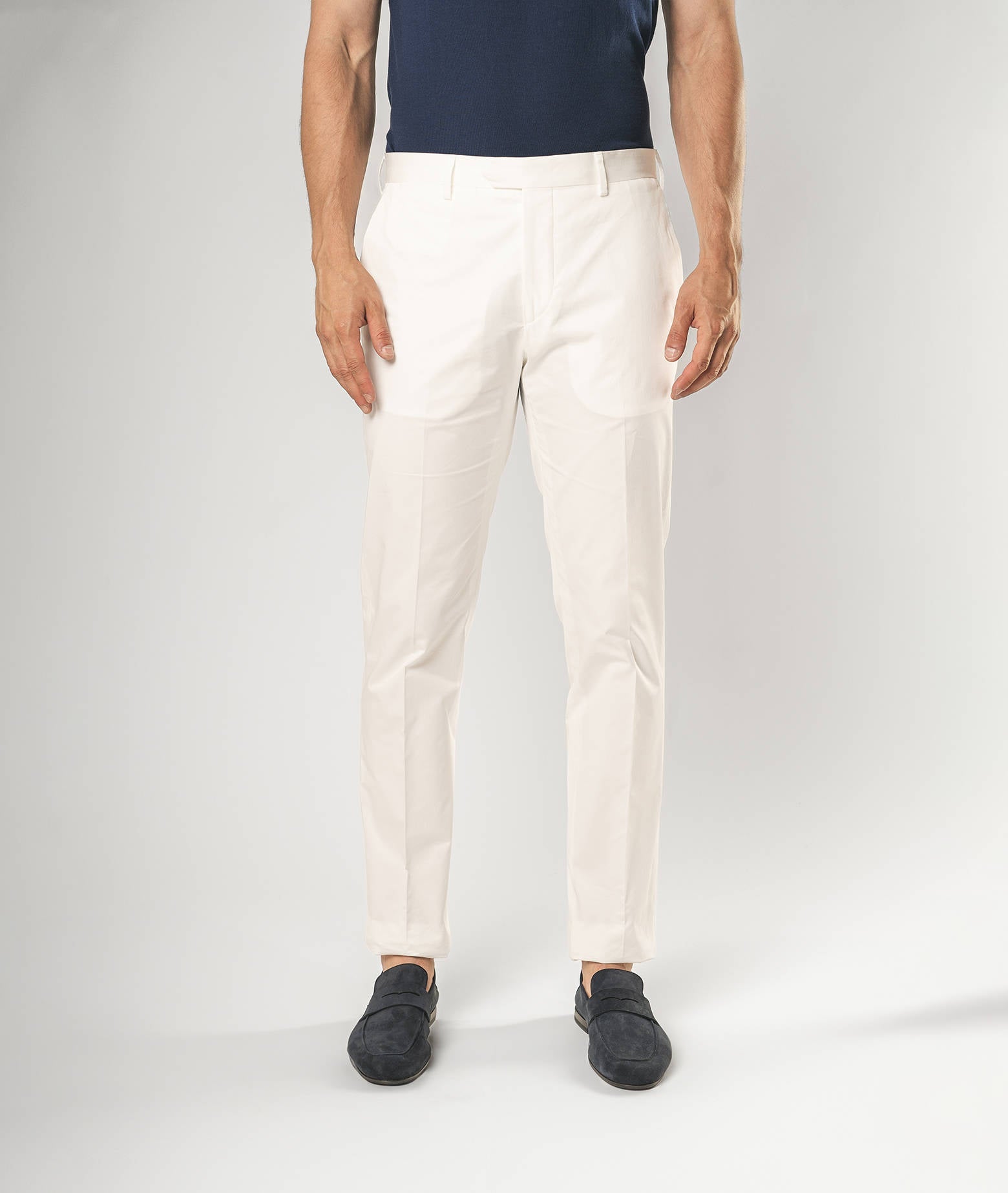 Cotton Chino Barthelemy Blue Trousers No Pinces