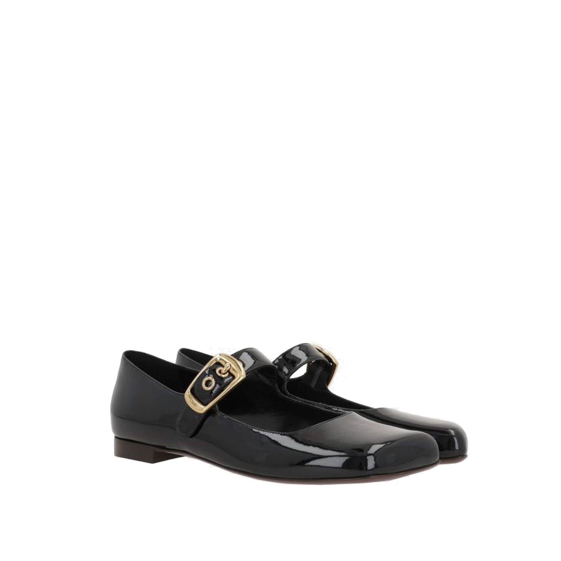 Chloè Mary-Jane Polly Ballerina Flats Black Calf Leather