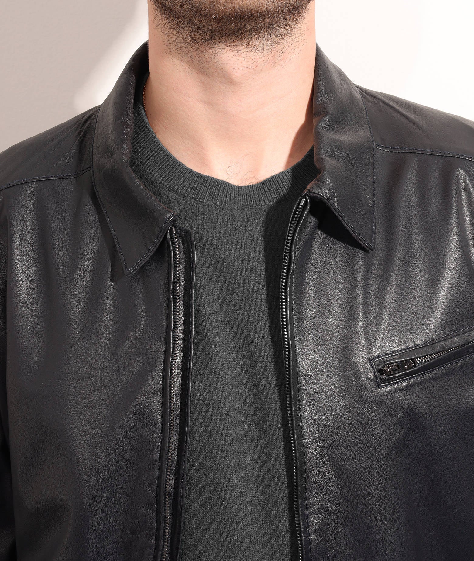 Leather Jacket Bullet Blue Blouson