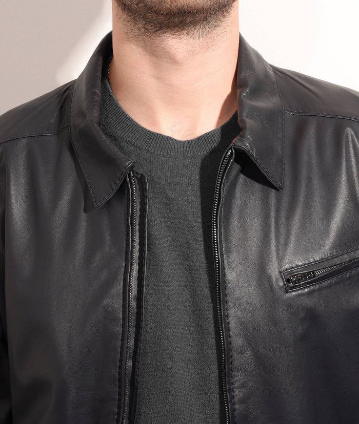 Leather Jacket Bullet Blue Blouson