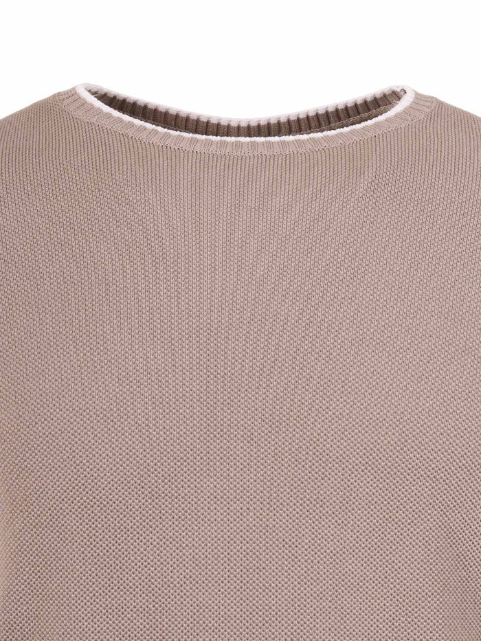 Crew-Neck L-S Knitted Sweater Man Beige Cotton Crewneck