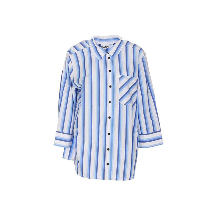 Ganni Cotton Striped Shirt Blue
