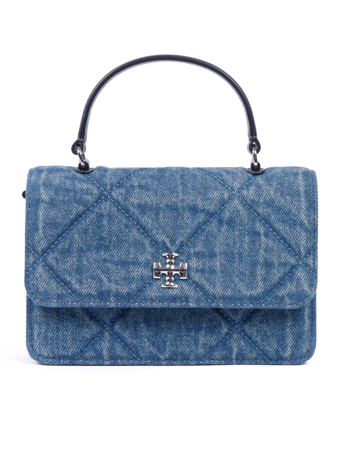 Kira Diamond Quilt Denim Mini Top Handle Chain Wallet Blue